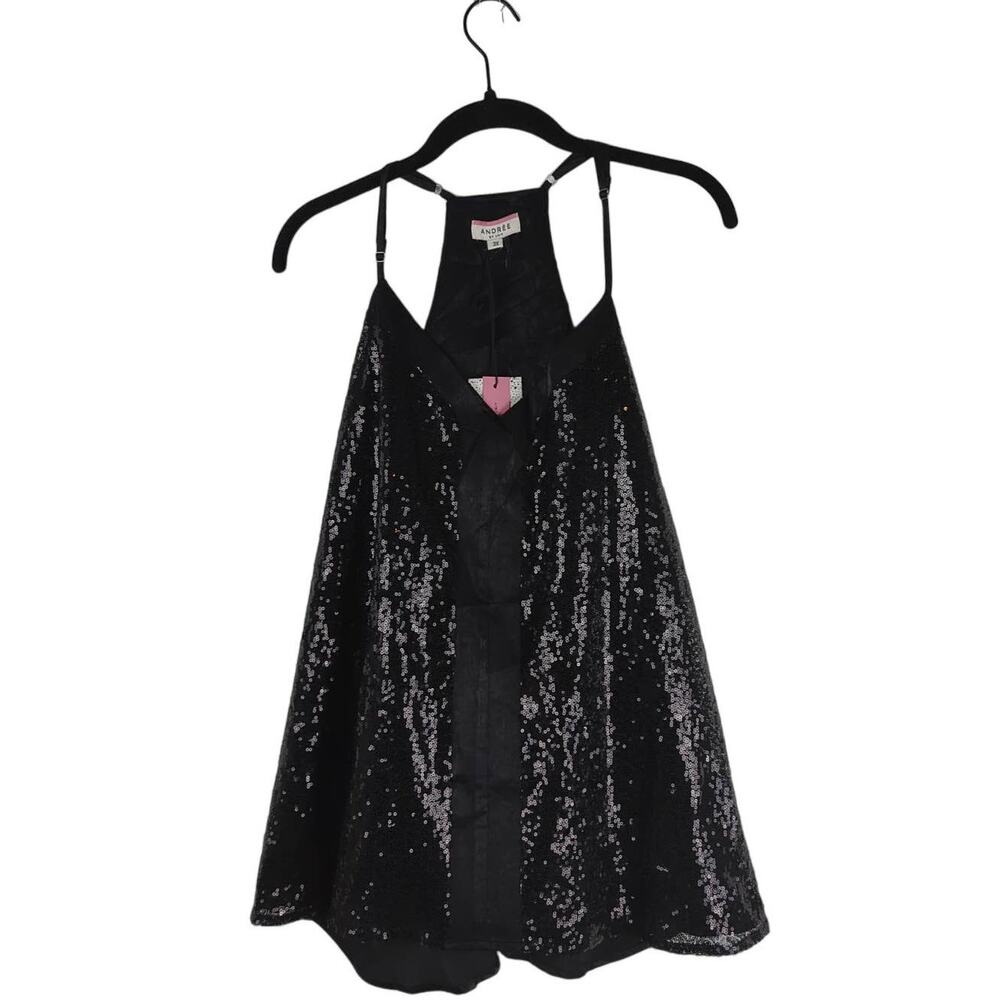 NWT Andree by Unit Black Sequin Sleeveless Racerback Flowy Camisole Top Size 3X